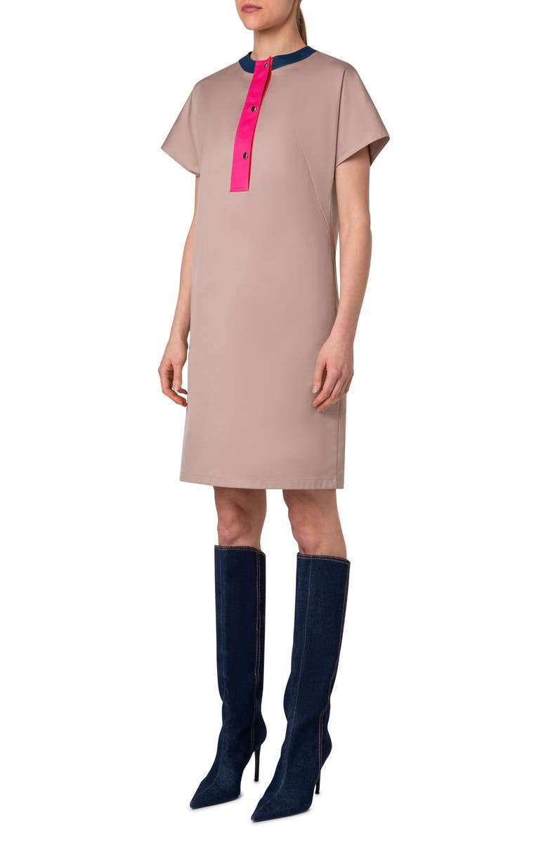 Akris punto Colorblock Henley Cotton Gabardine Dress, Alternate, color, 