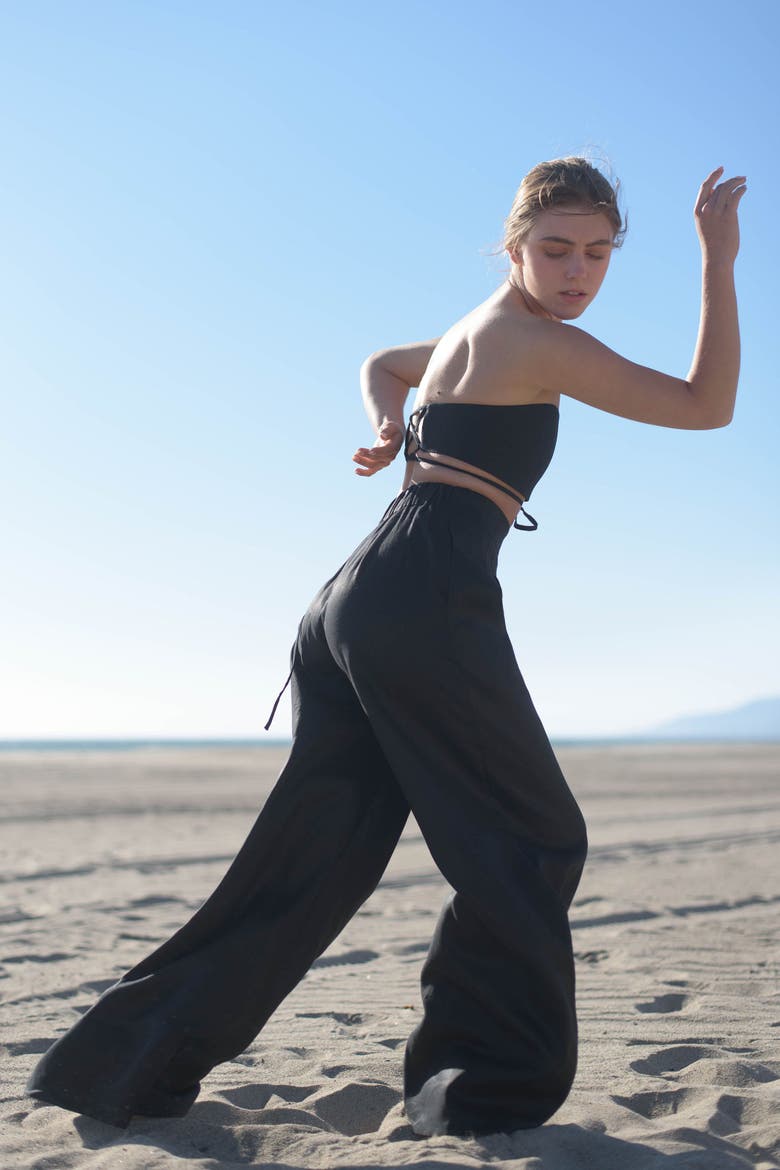 Mia Linen Twill Wide-leg Pants, Alternate, color, Black