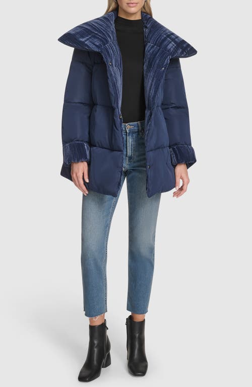 Andrew Marc Emerson Velvet Lined Puffer Coat In Blue