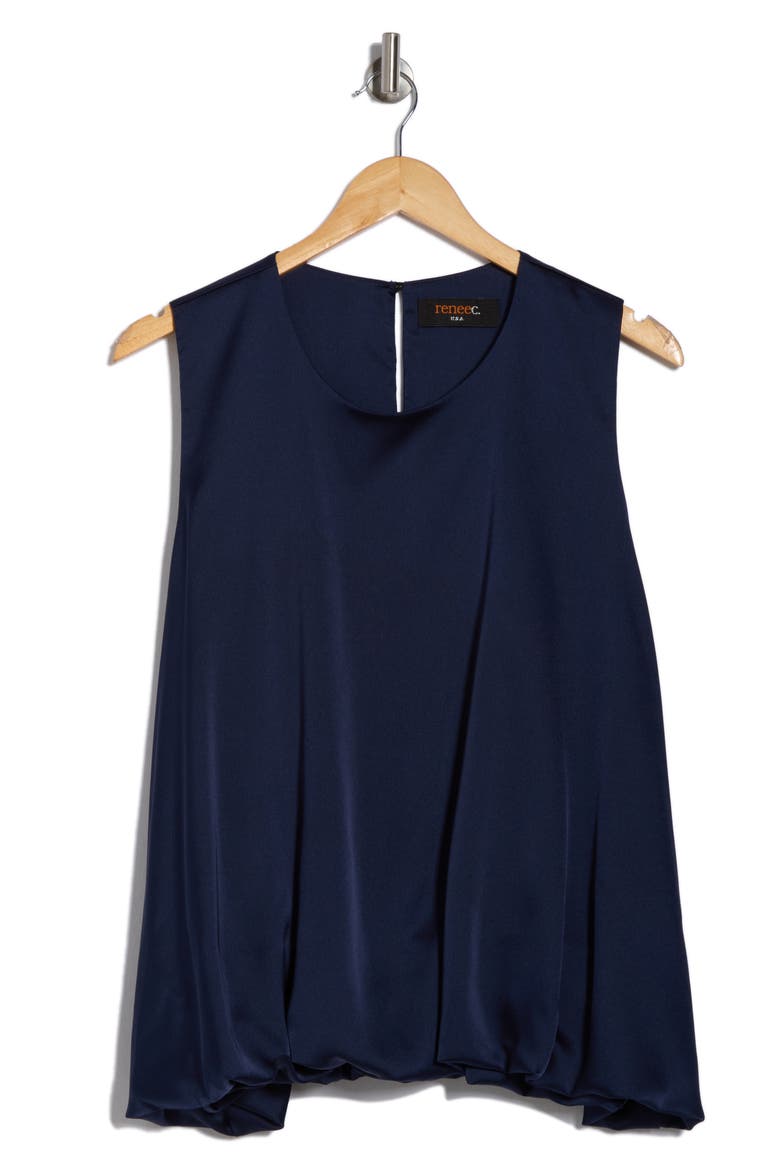 Bubble Hem Satin Tank, Alternate, color, NAVY