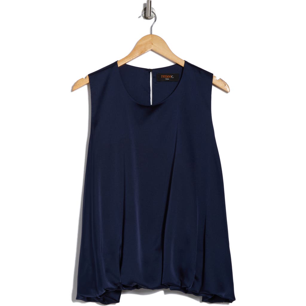 Shop Renee C Bubble Hem Satin Tank In Navy
