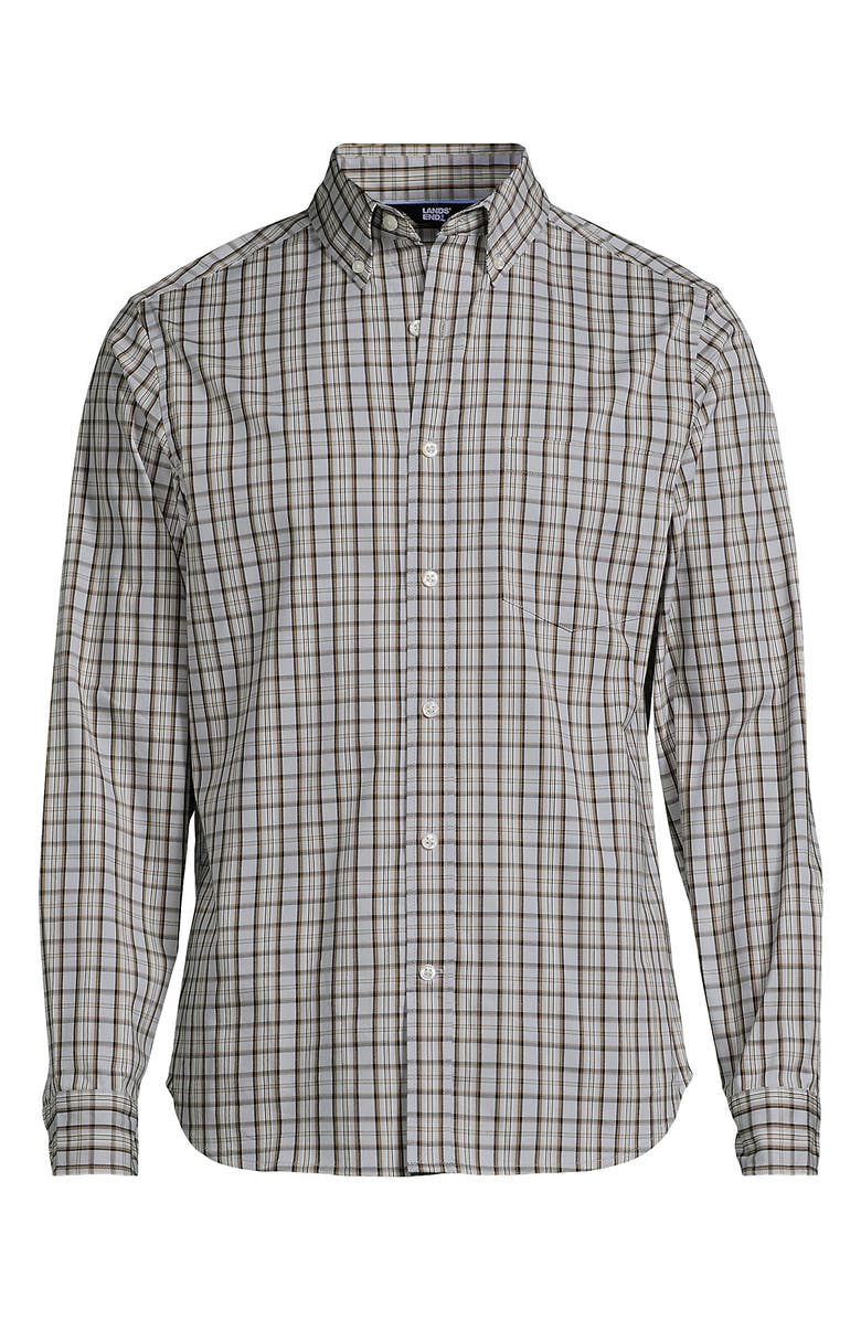 Lands' End Traditional Fit Long Sleeve Travel Kit Shirt, Alternate, color, Pale Gray/Ivory Plaid