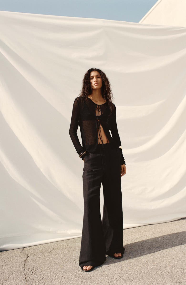 MANGO Tie Front Cardigan, Alternate, color, Black