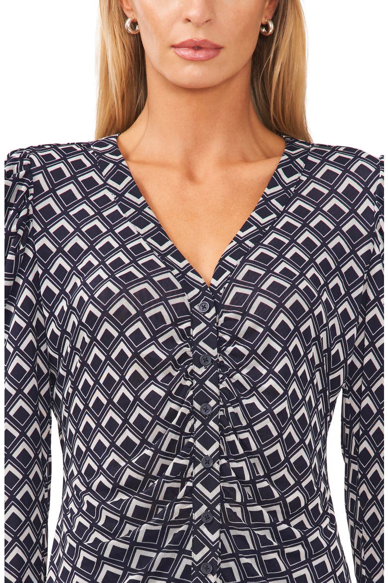 Geo Print Ruched Button-Up Shirt, Alternate, color, REGAL GEO NAVY