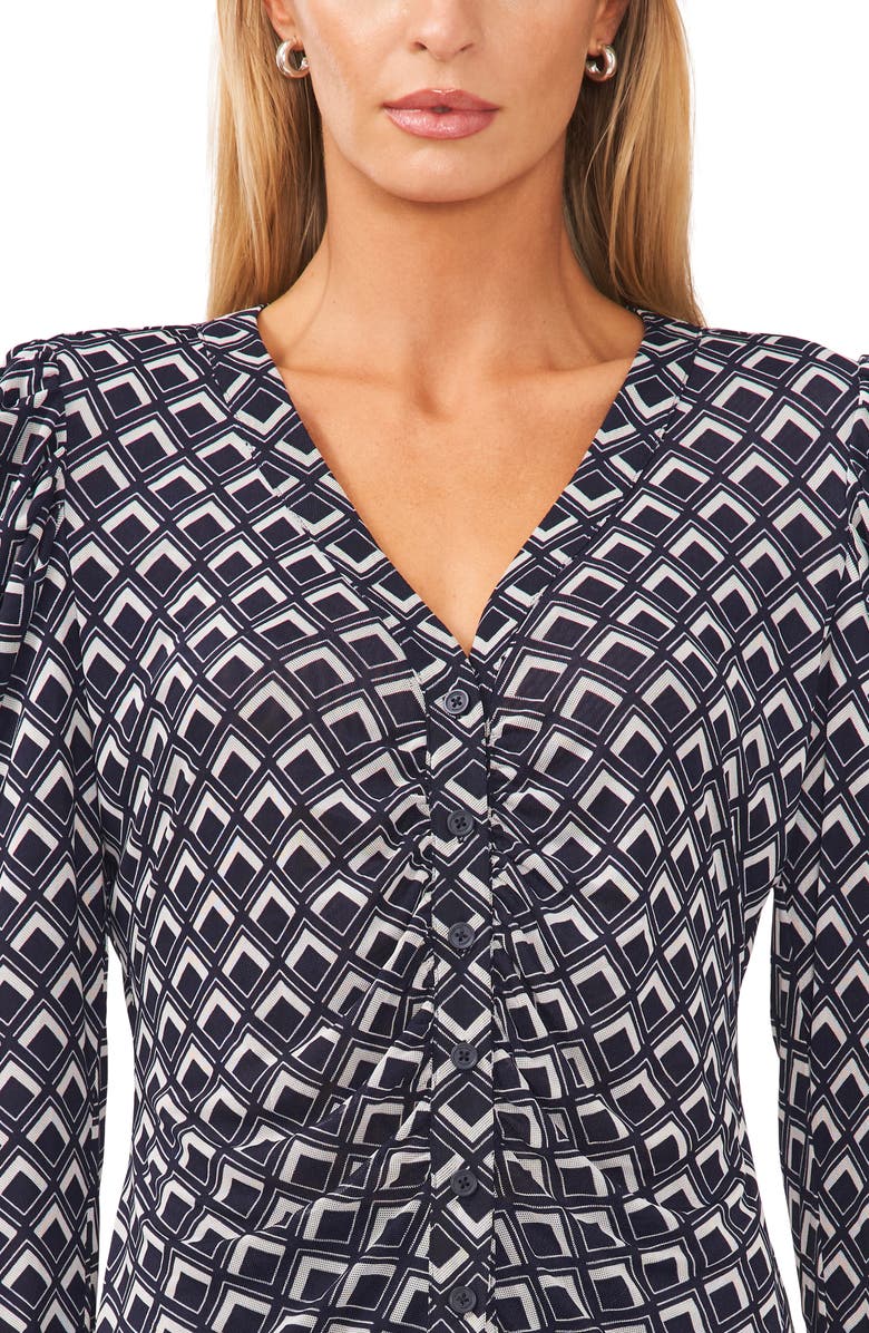 Halogen<sup>®</sup> Geo Print Ruched Button-Up Shirt, Alternate, color, 