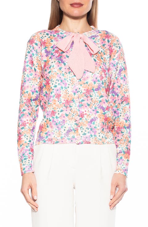 Calix Floral Tie Neck Button Front Cardigan