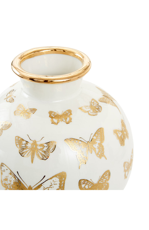 Jonathan Adler Botanist Butterfly Round Vase In White/gold