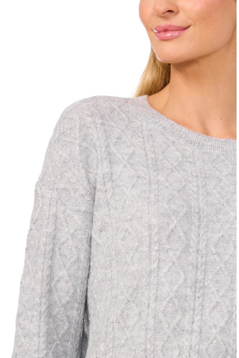 Sequin Cable Stitch Sweater, Alternate, color, SILVER HTHR