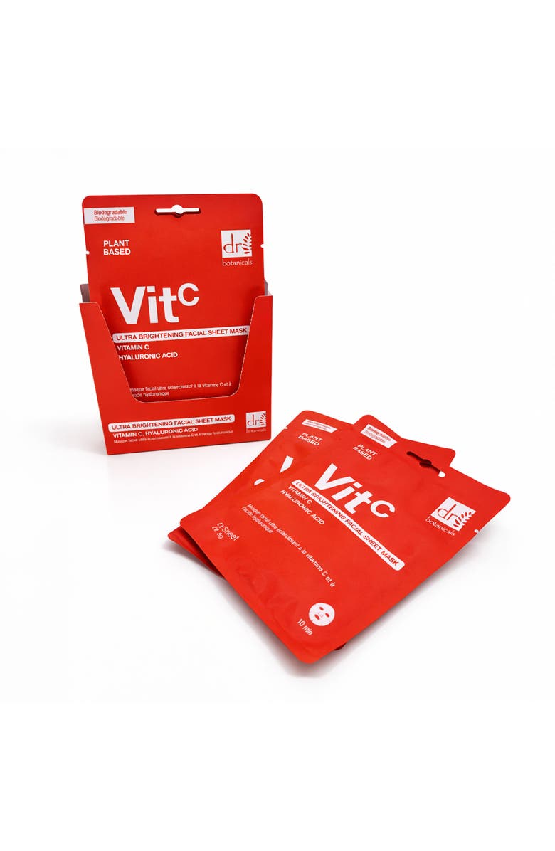 Dr. Botanicals Dr Botanicals Ultra Brightening Facial Mask with Vitamin C and Hyaluronic Acid Pack of 10, Main, color, White