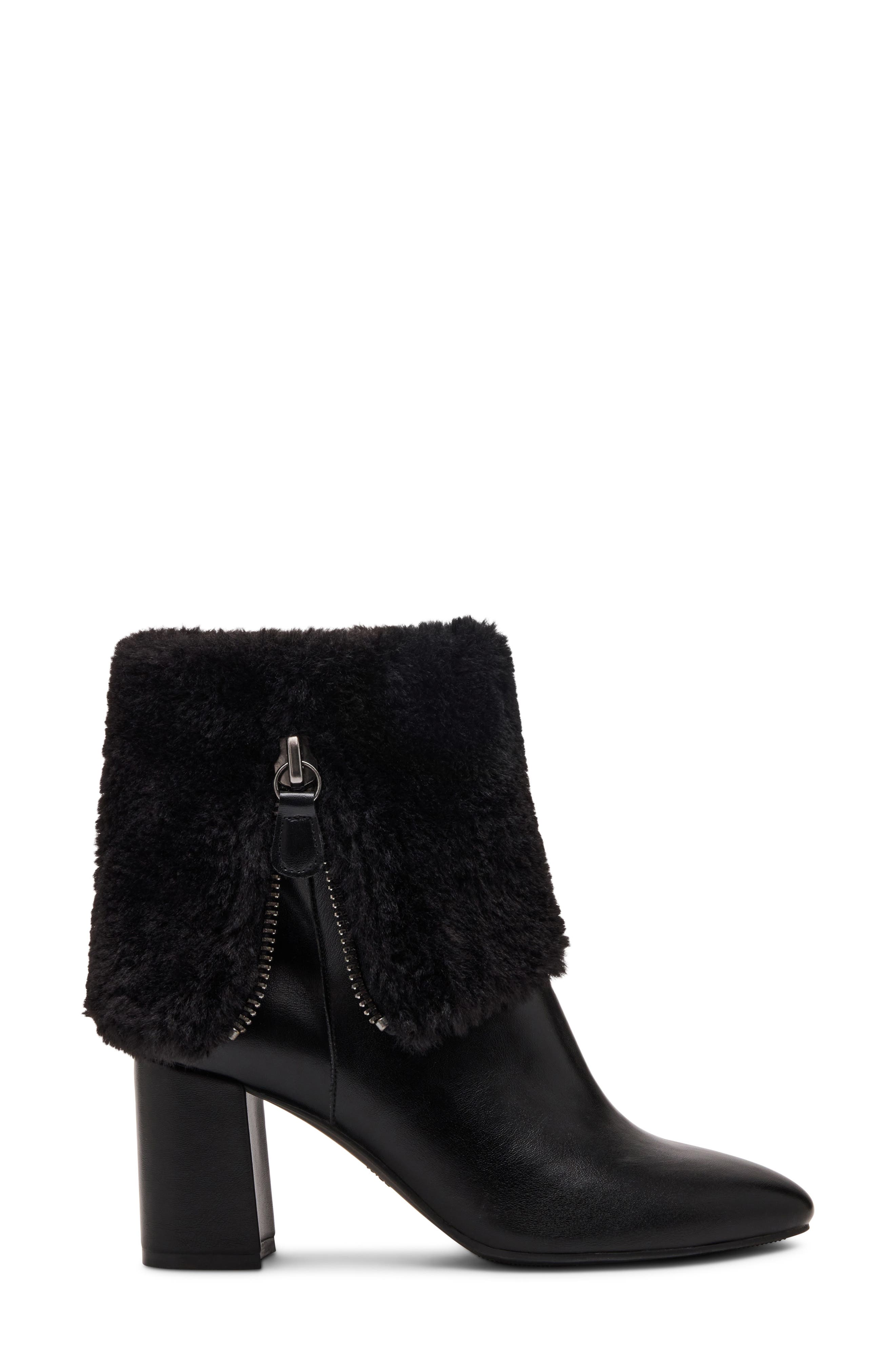 Akarli-F Faux Leather Bootie with Faux Fur Trim, Alternate, color, BLACK PU / BLK NAPPA - SBNA