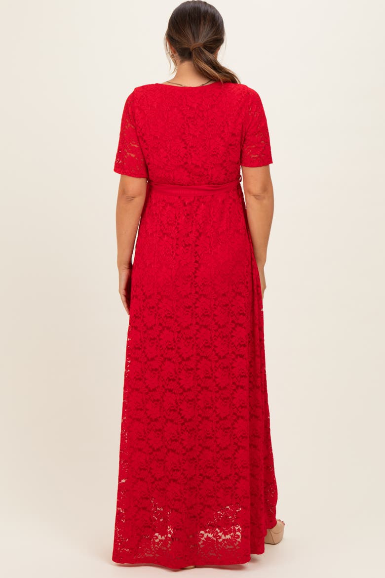 Lace Sash Tie Gown, Alternate, color, Red