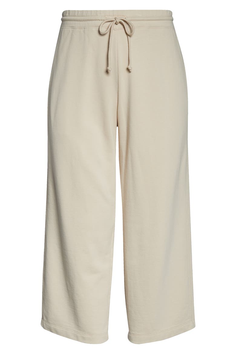 Crop Drawstring Cotton Fleece Pants, Alternate, color, PALE FAWN
