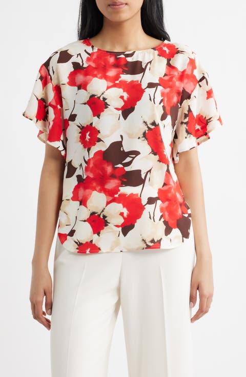 Floral Print Flutter Sleeve Top