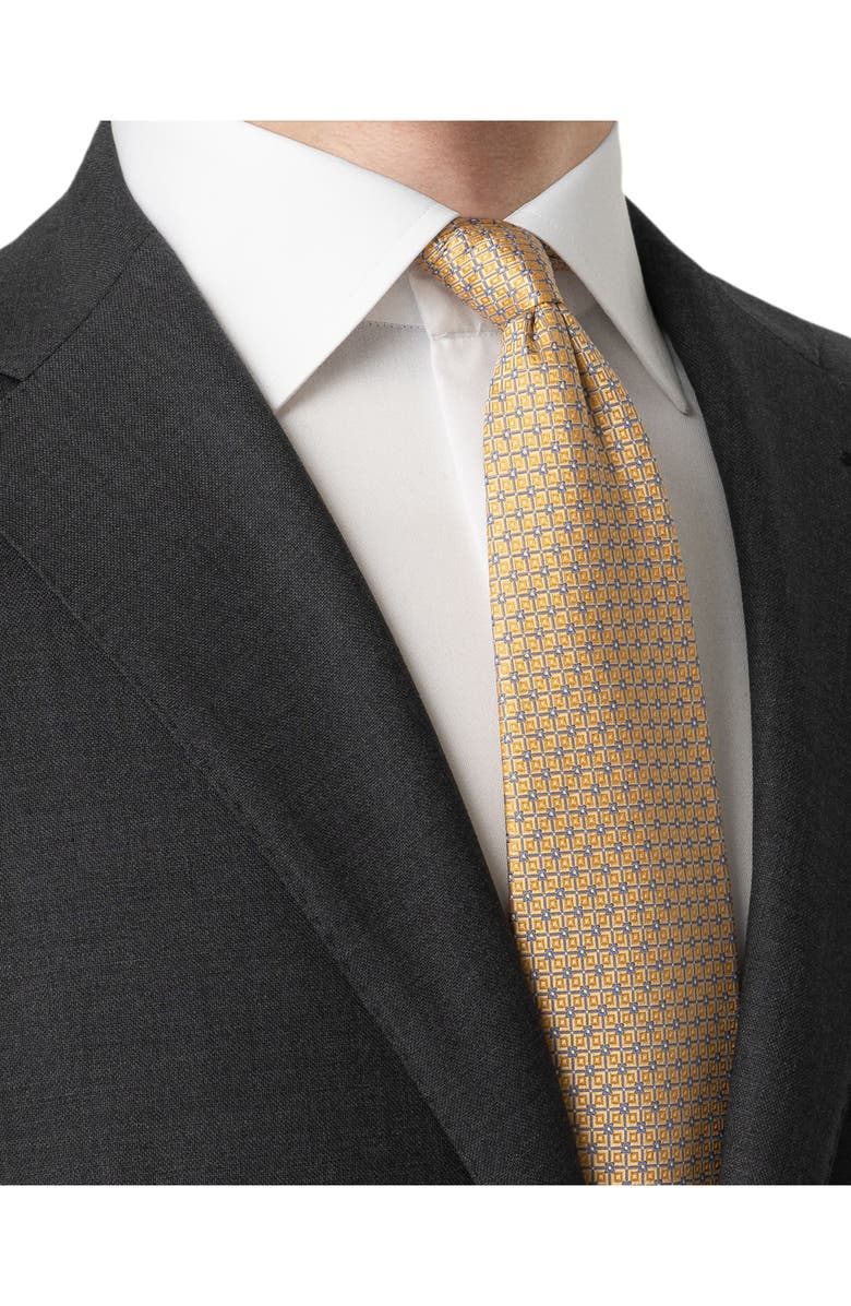 Eton Yellow Geometric Pattern Silk Jacquard Tie, Alternate, color, Light Yellow