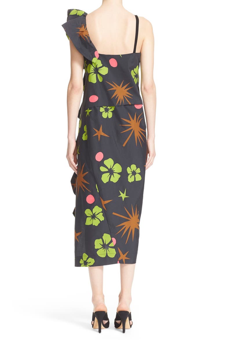 Long Ruched Ruffle Dress, Alternate, color, TROPICAL RAVE