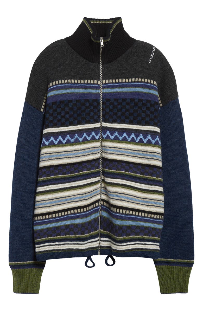Marni Mixed Stripe Zip Cardigan, Alternate, color, Blue