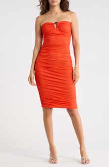 Madden Girl Strapless Ruched Mesh Body-Con Dress
