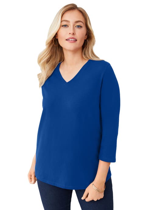 Stretch Cotton V-Neck Tee (Plus)