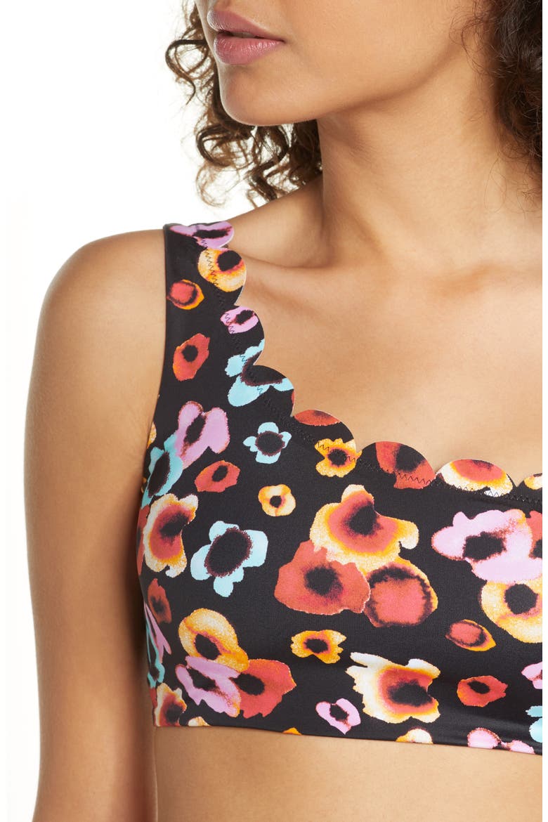 Scallop One-Shoulder Bikini Top, Alternate, color, BLACK AQUA FLORAL