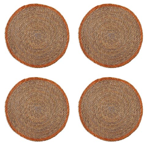 Overstitch Seagrass Placemat Set of 4 Lavender-Round