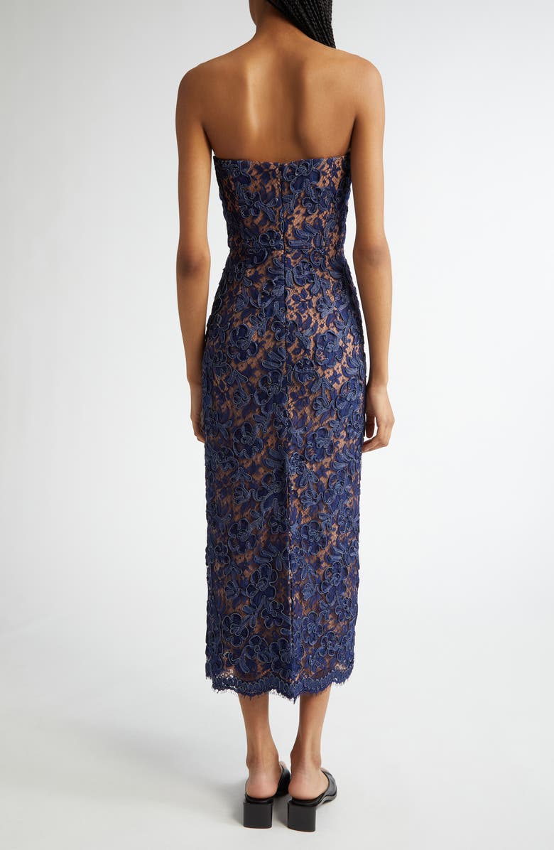 Michael Kors Collection Strapless Lace Sheath Dress, Alternate, color, Indigo