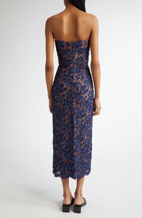 Michael Kors Collection Strapless Lace Sheath Dress In Indigo