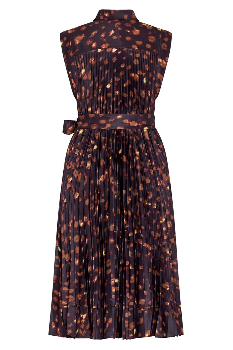 Johanna Printed Pleated Midi Dress, Alternate, color, BROWN MULTI