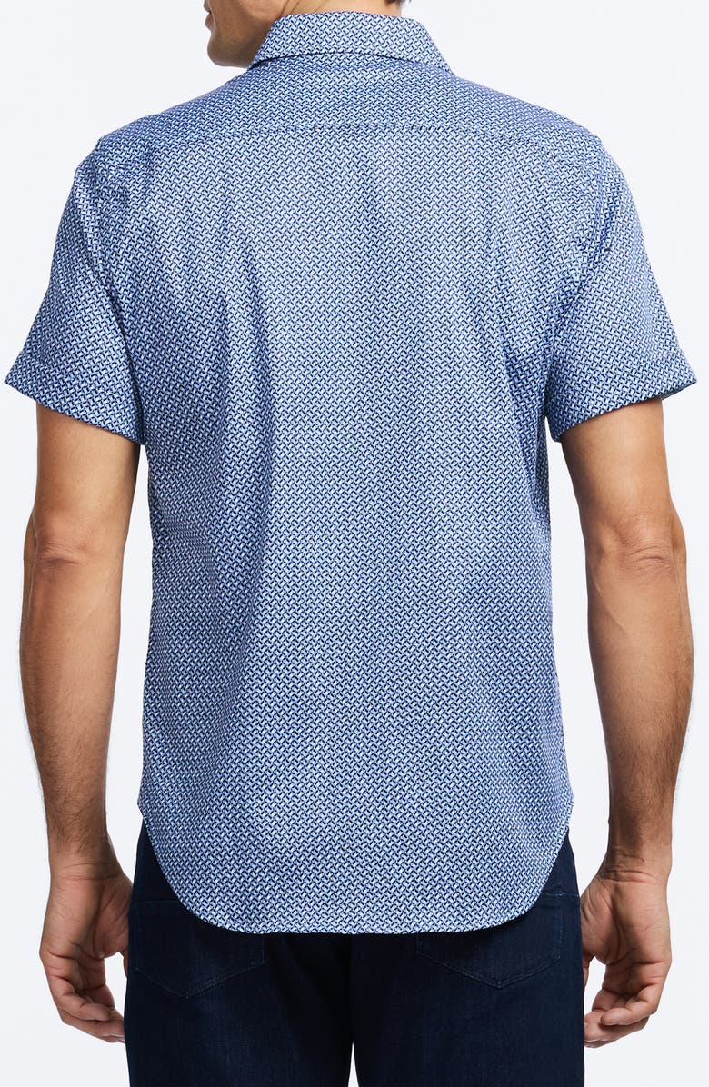 Robert Graham Grinnell Geo Pattern Short Sleeve Stretch Cotton Button-Up Shirt, Alternate, color, Blue Multi