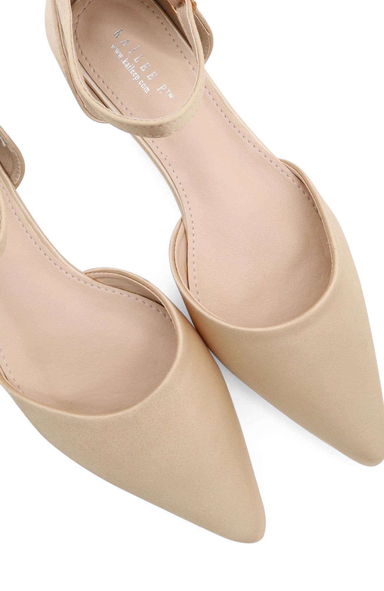 Bella Satin Pointed Toe Flats, Alternate, color, Champagne