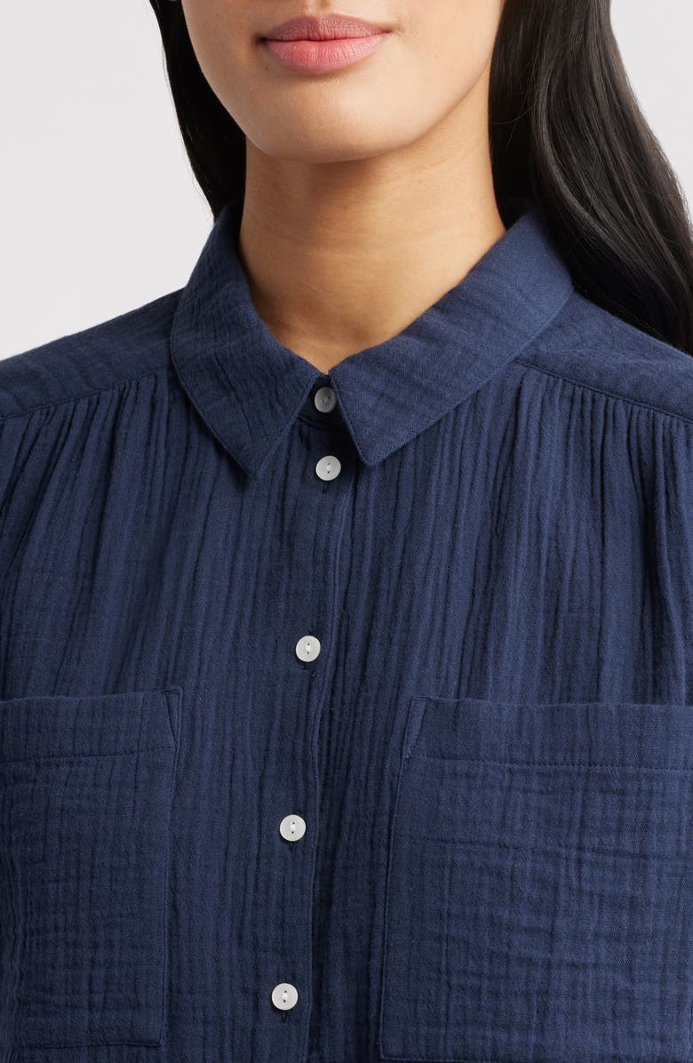 Caslon<sup>®</sup> Cotton Gauze Button-Up Shirt, Alternate, color, Navy Blazer