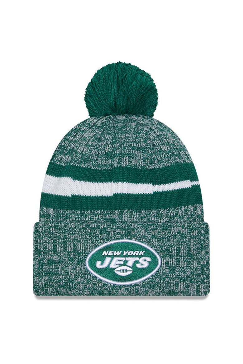 Men's New Era  Green New York Jets 2023 Sideline Cuffed Knit Hat With Pom, Main, color, Green