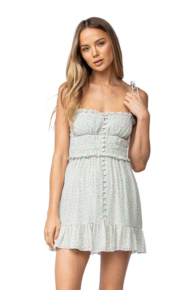 Ruffle Trim Shoulder Tie Minidress, Alternate, color, LIGHT GREEN