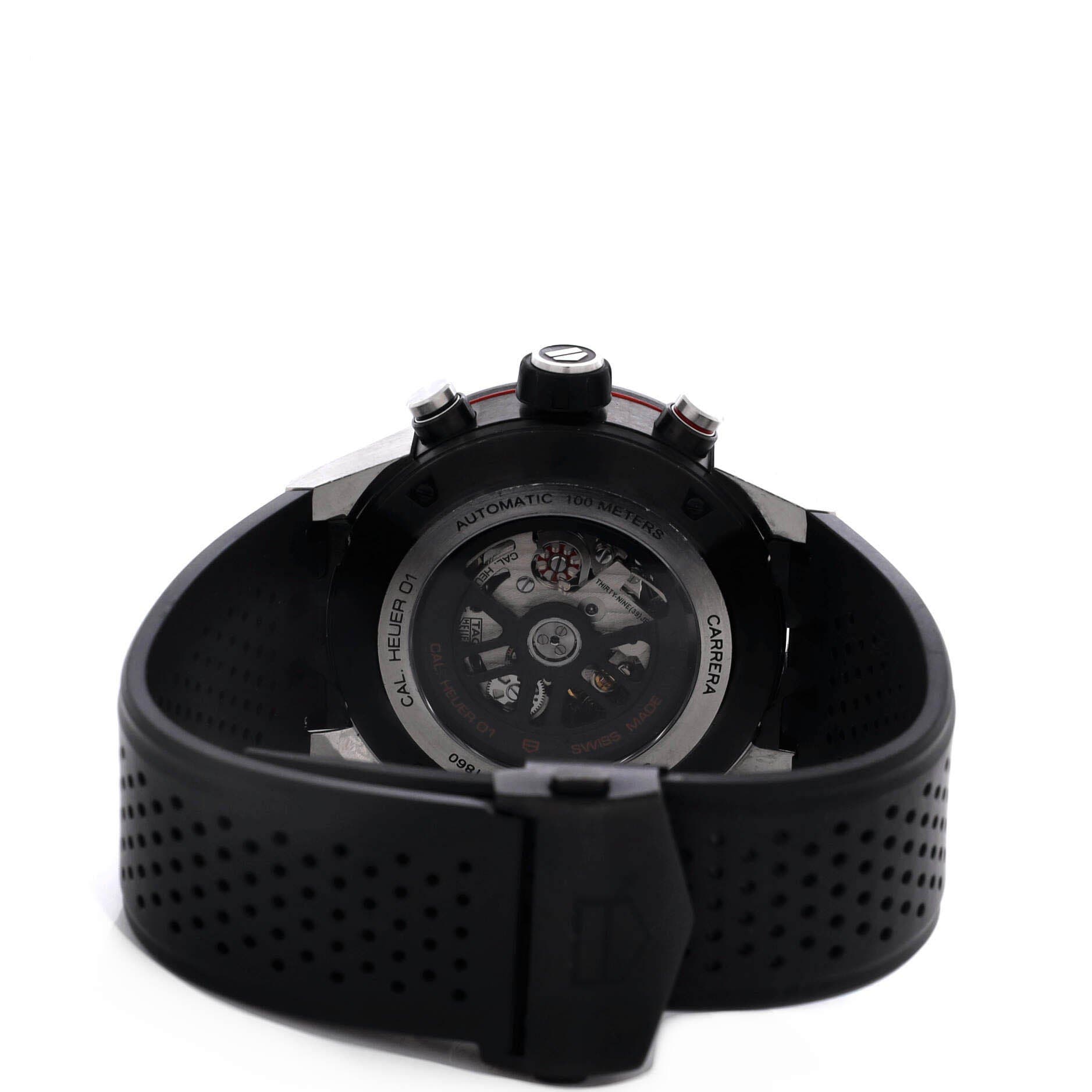 Carrera Calibre Heuer 01 Skeleton Chronograph Automatic Watch Stainless Steel with PVD and Rubber 45, Alternate, color, Black