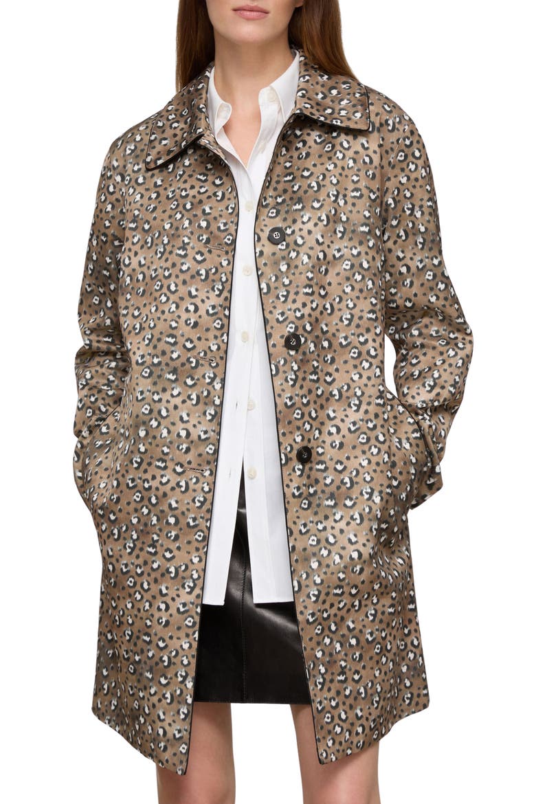Leopard Print Cotton Blend Twill Coat, Main, color, BROWNSTONE MULTI