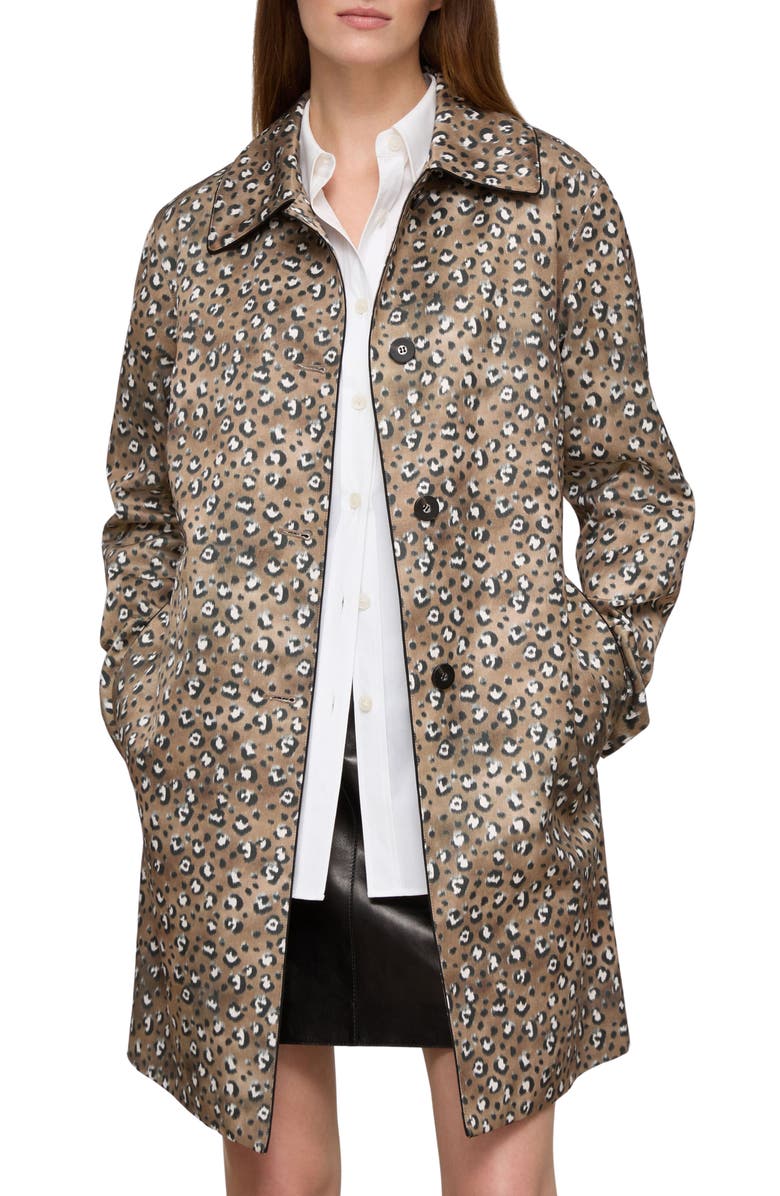 Lafayette 148 New York Leopard Print Cotton Blend Twill Coat, Main, color, Brownstone Multi