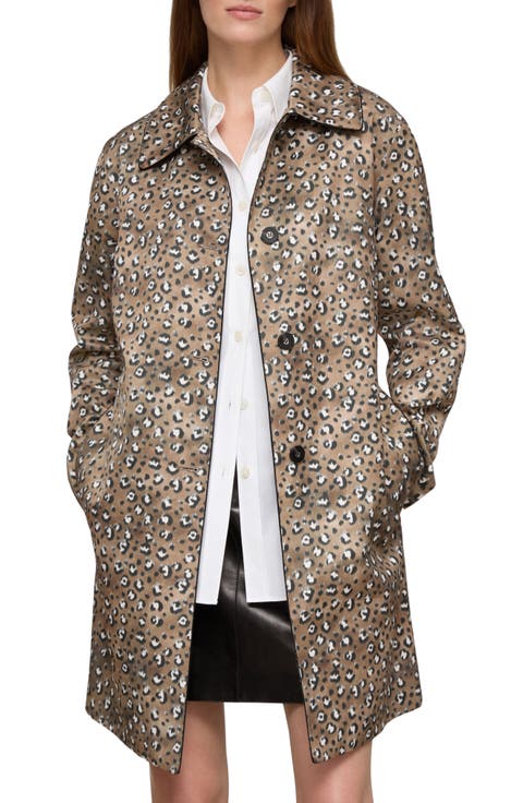 Leopard Print Cotton Blend Twill Coat