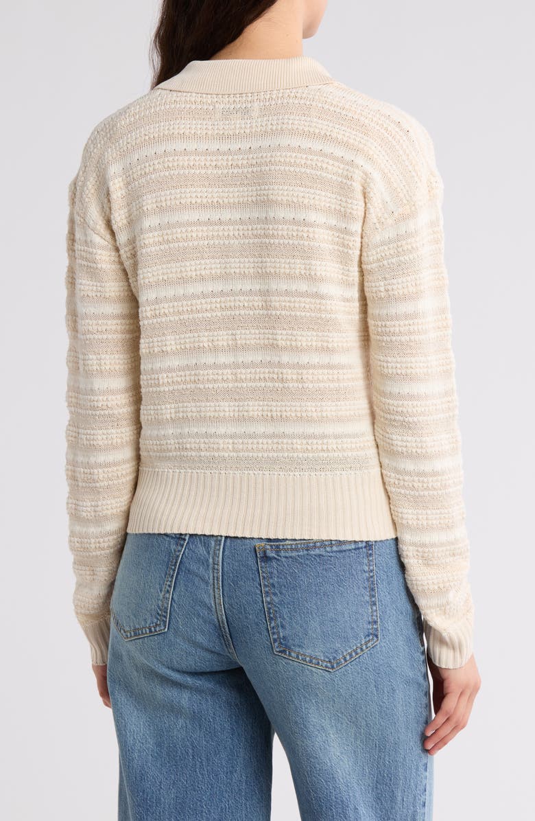 Habitual Stripe Cotton Johnny Collar Sweater, Alternate, color,