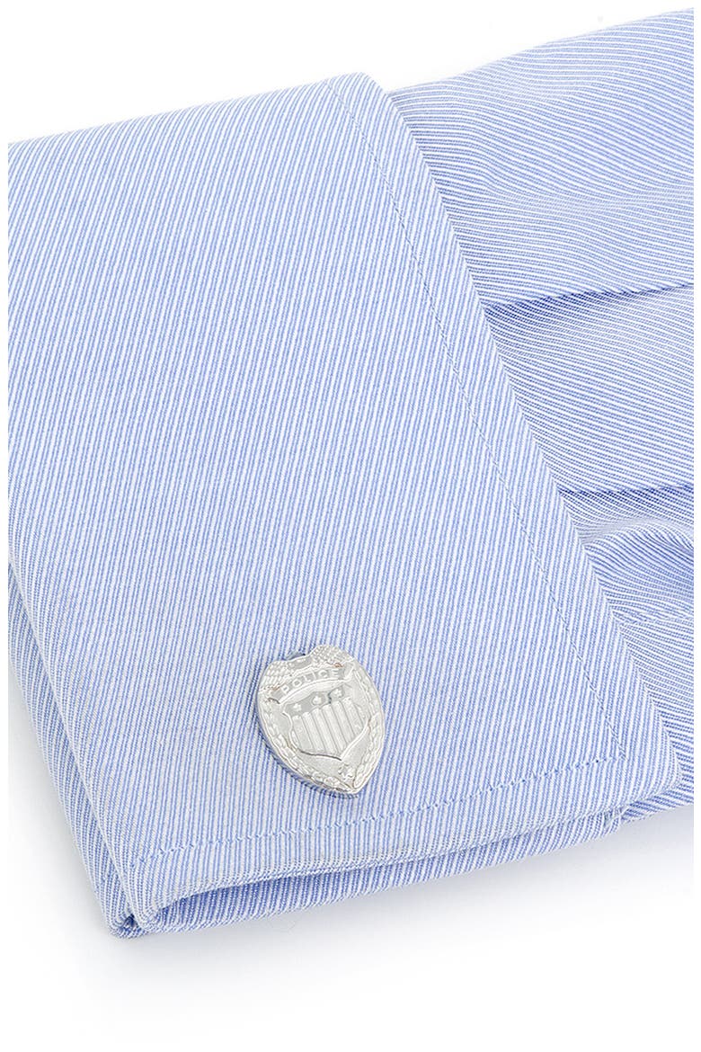 Police Badge Cuff Links, Alternate, color, SILVER