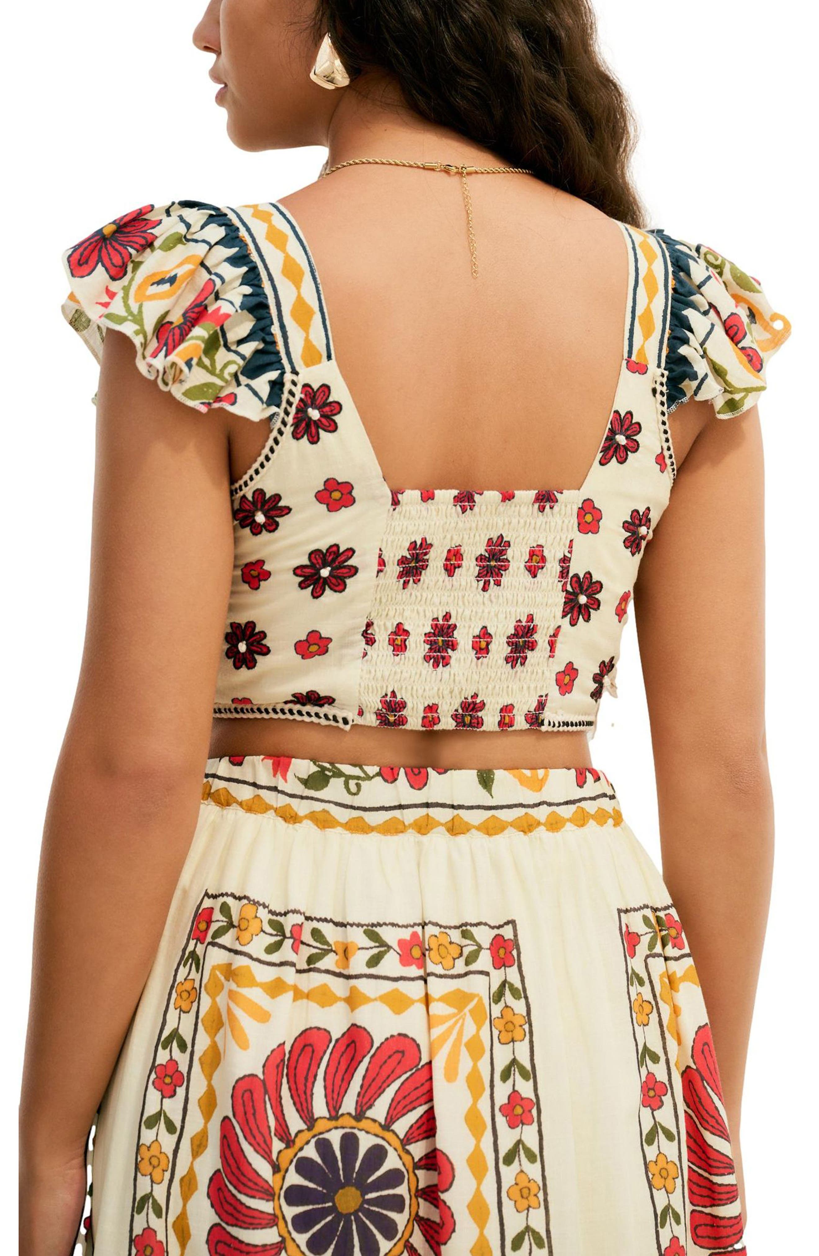 Floral Square Neck Cotton Crop Top - image 2