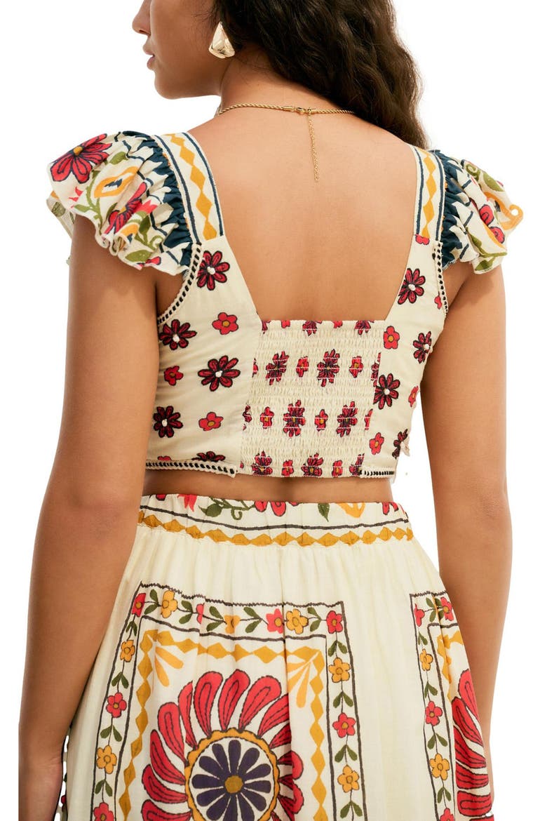 Floral Square Neck Cotton Crop Top, Alternate, color, NEUTRAL