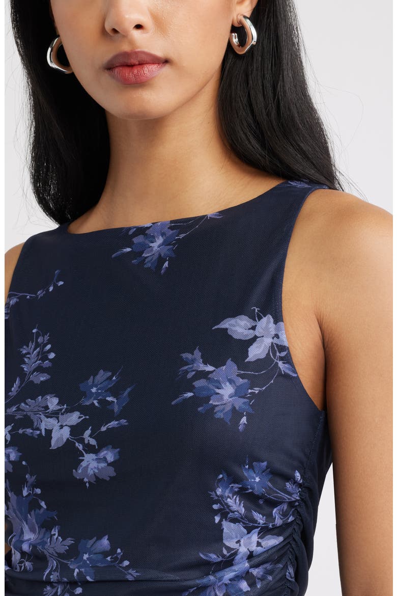 Ruched Mesh Tank, Alternate, color, NAVY- BLUE GARDEN TRAILS
