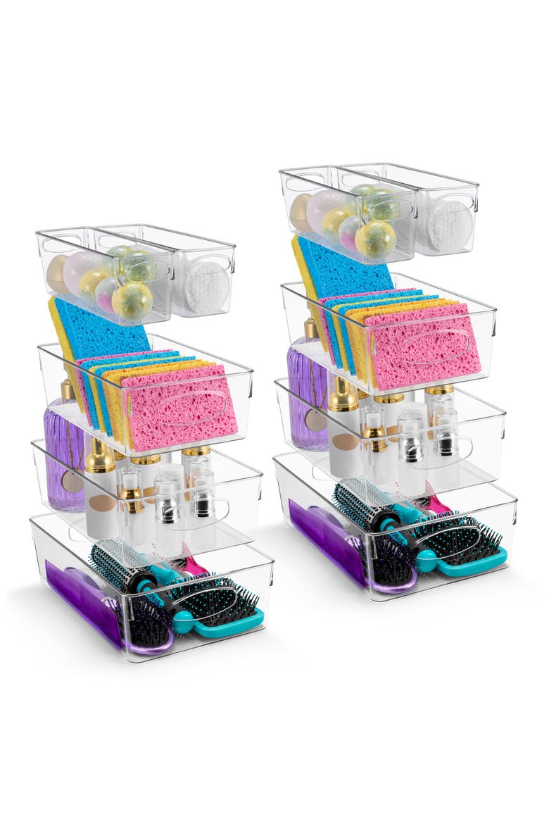Set of 10 Assorted Clear Storage Bins, Main, color, CLEAR