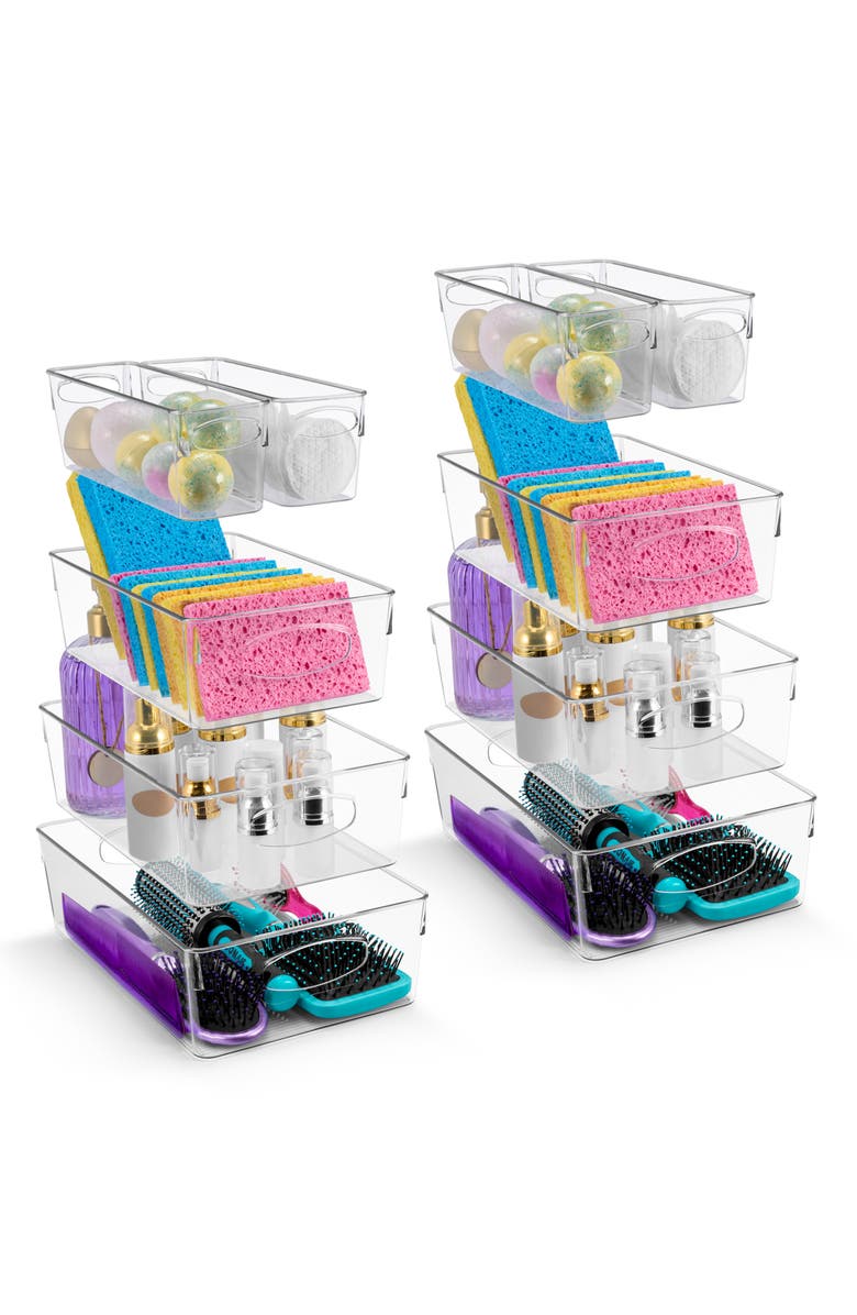 SORBUS Set of 10 Assorted Clear Storage Bins, Main, color, Clear