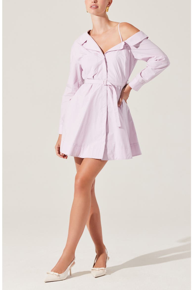 Aveni Off the Shoulder Belted Cotton Shirtdress, Alternate, color, LILAC