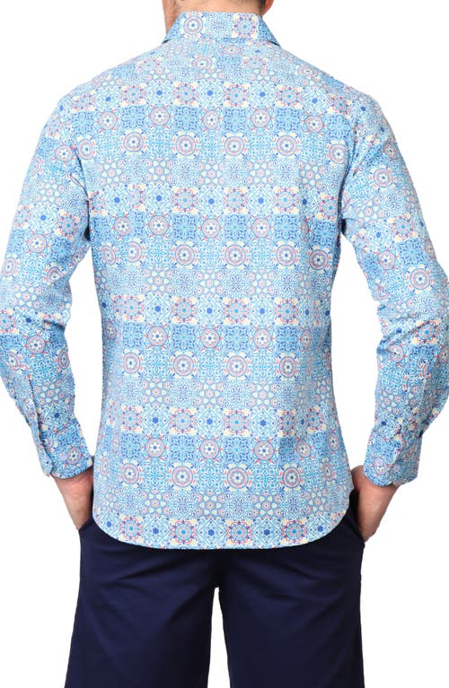 Tailorbyrd Mosaic Stretch Cotton Button-up Shirt In True Blue