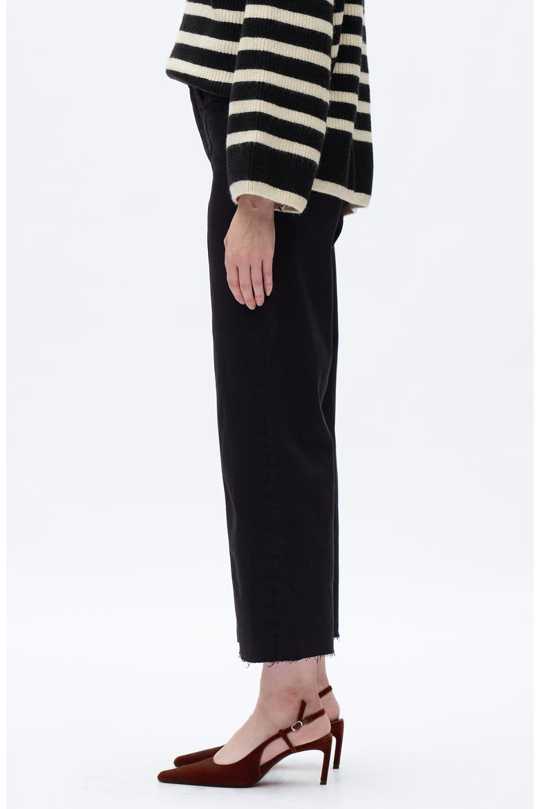 Seamed High Waist Raw Hem Crop Wide Leg Jeans, Alternate, color, BLACK