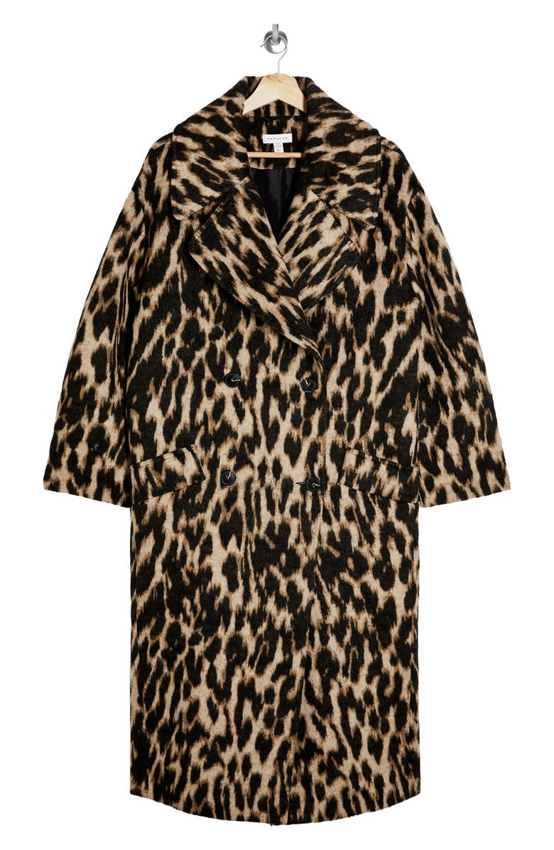 Topshop Leopard Print Maxi Coat, Alternate, color,