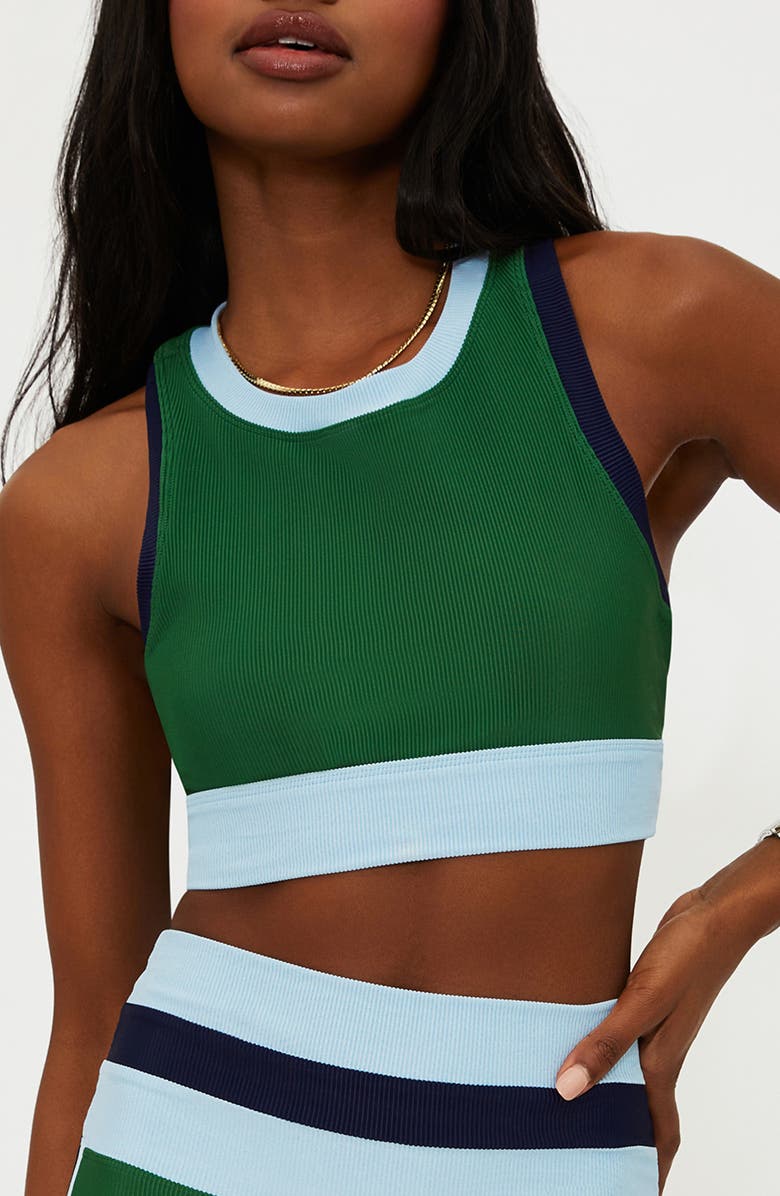 Beach Riot Gwen Rib Colorblock Sports Bra, Main, color, Ivy Colorblock