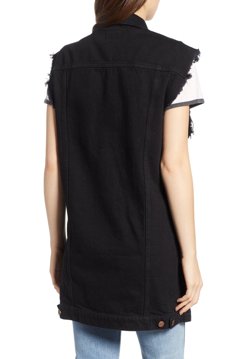 Longline Denim Vest, Alternate, color, BLACK