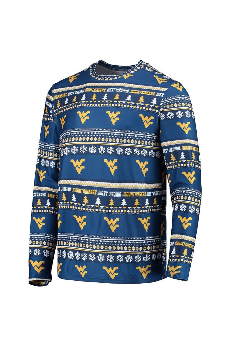 Men's Concepts Sport Navy West Virginia Mountaineers Ugly Sweater Long Sleeve T-Shirt and Pants Sleep Set, Alternate, color, Navy